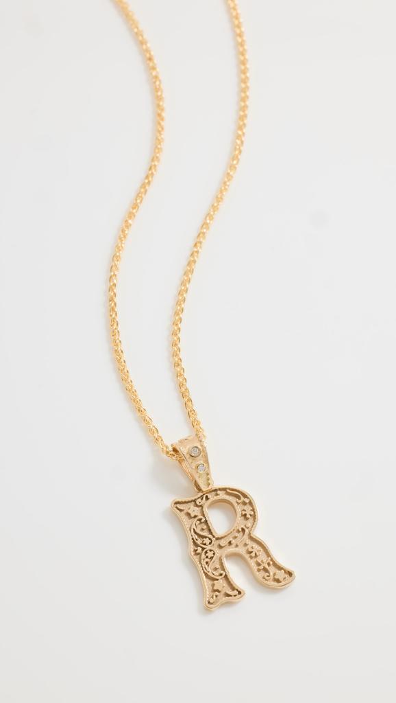Marlo Laz Mini SW Alphabet Charm on Wheat Chain Necklace