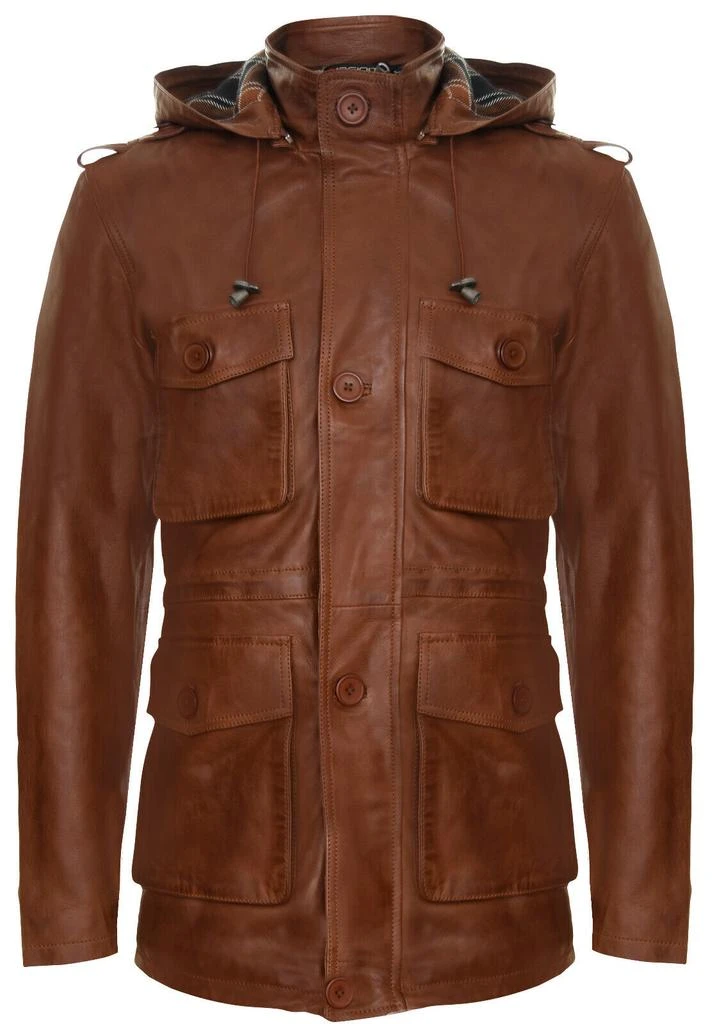 Infinity Leather Mens Leather Hooded Trench Coat-Medellin 1