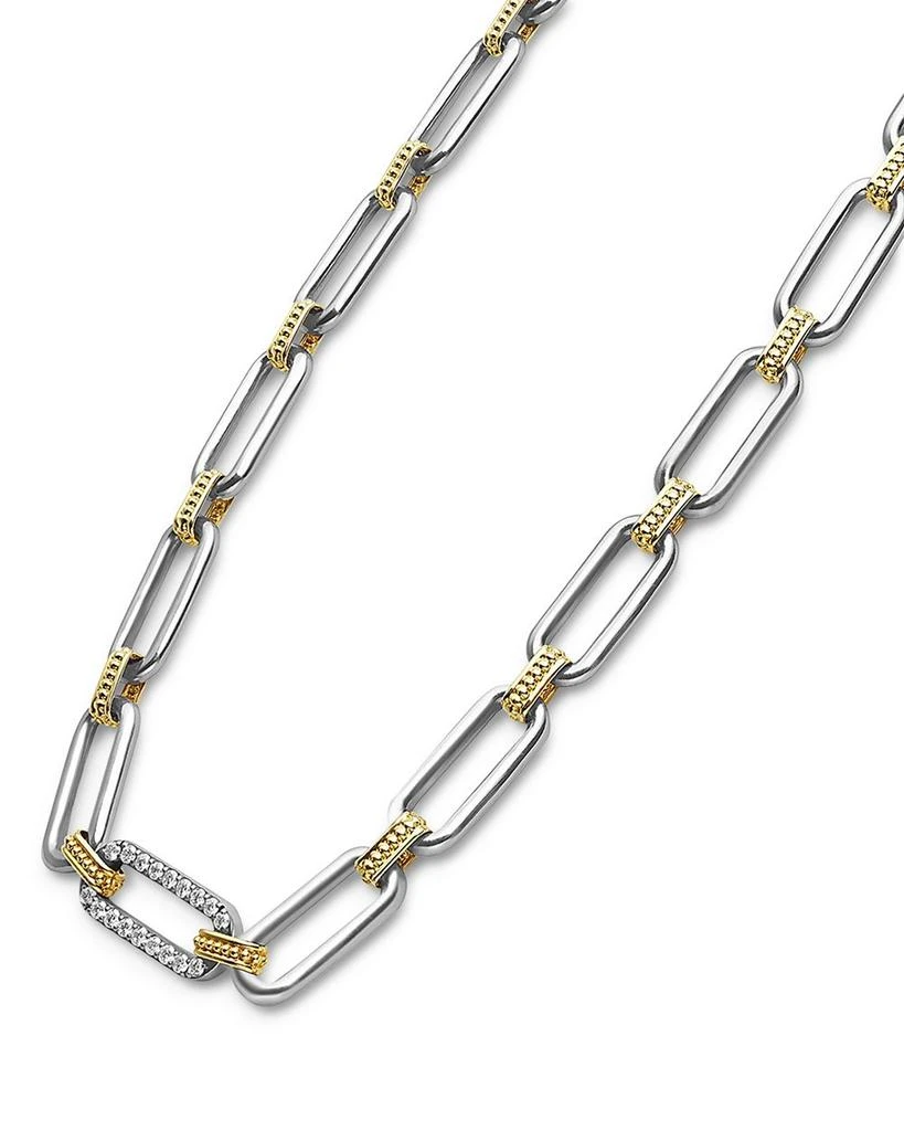 LAGOS 18K Yellow Gold & Sterling Silver Signature Caviar Diamond Station Link Collar Necklace, 18" 4