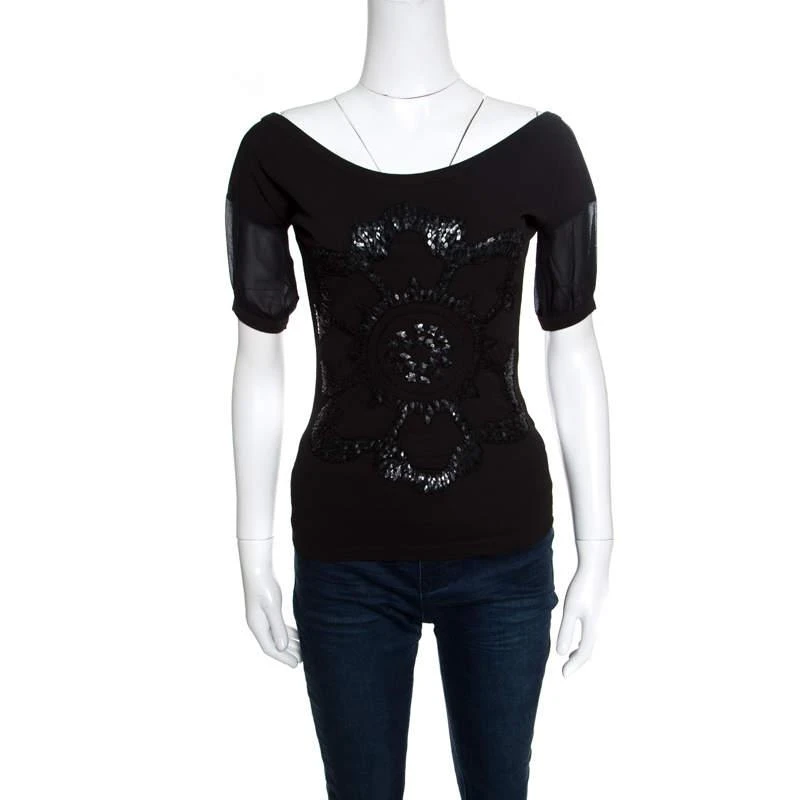 Gianfranco Ferre GF Ferre Black Sequin Embellished Plunge Back Neck Top XXS 1