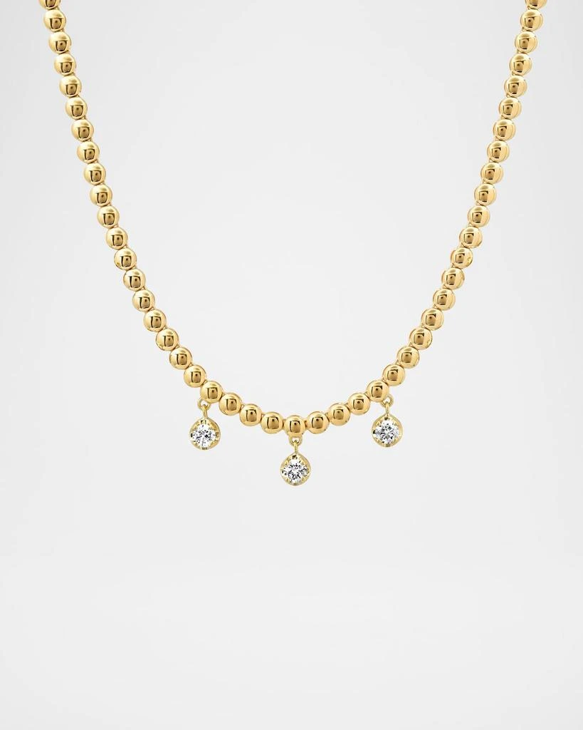 Jennifer Meyer 18K Yellow Gold Mini Bezel Tennis Necklace with 3 Illusion Set Diamond Drops 1