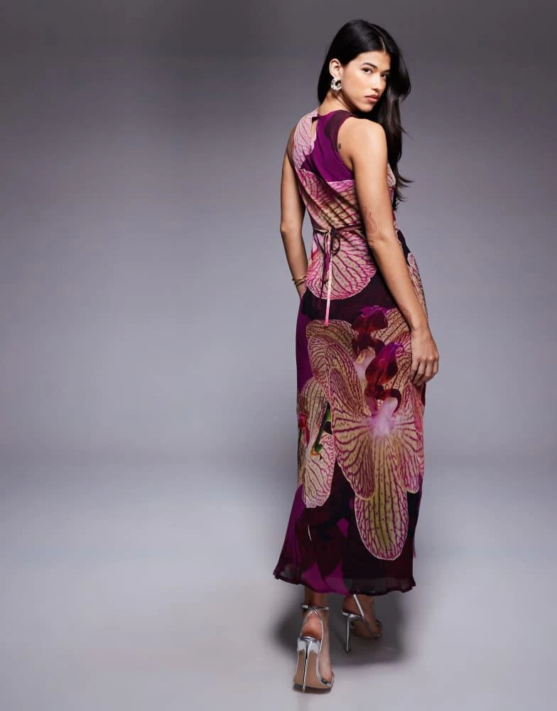 high neck maxi dress plus size Design Plus Size Purple Formal Pleated Bell Sleeve High Waist V Neck Maxi  Dresses(Ships 24h)