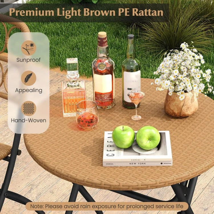 Hivvago 3 Piece Patio Bistro Set Folding Round Table and Chairs with Wicker Seat 4