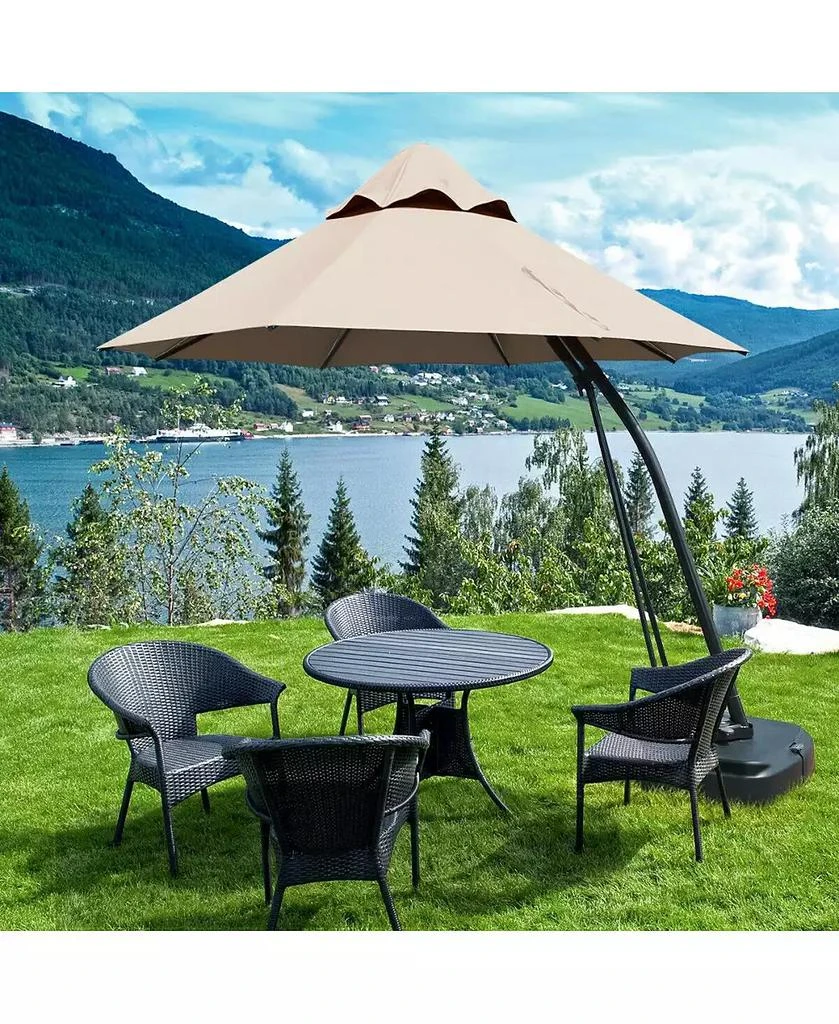Slickblue Outdoor Cantilever Hanging Umbrella with Base and Wheels 2