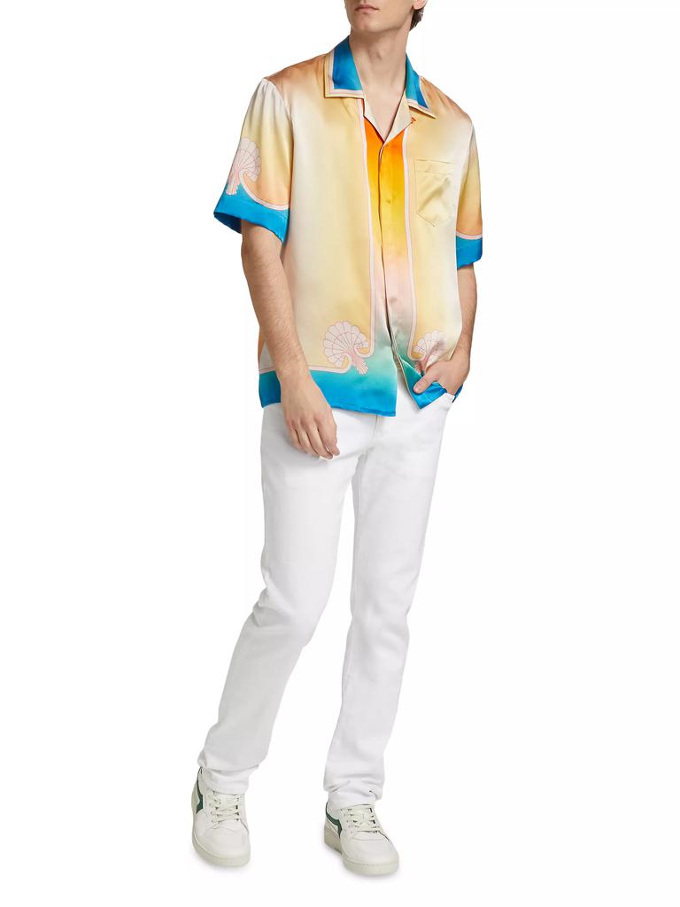 Casablanca Silk Satin Ombré Cuban Collar Short-Sleeve Shirt