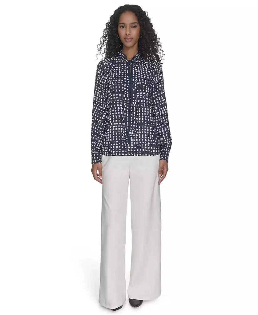 Calvin Klein Petite Printed Long Sleeve Tie-Neck Blouse 4