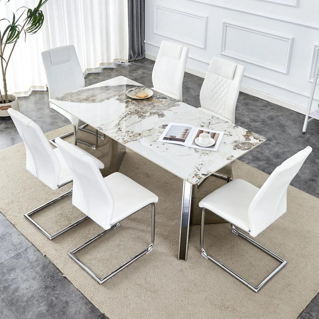 Streamdale Furniture Streamdale Pandora Sintered Stone Table (63" L) with 6 Chairs