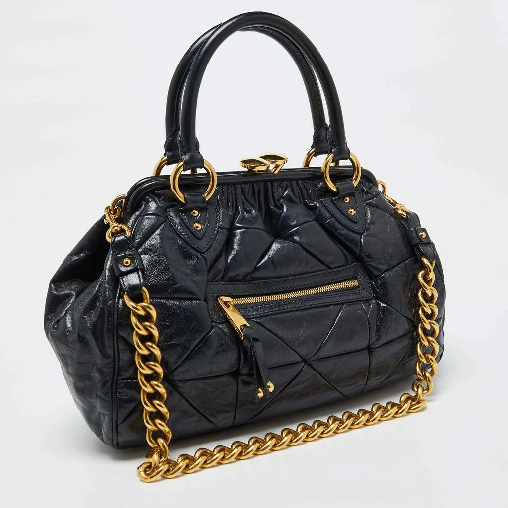 Marc Jacobs Marc Jacobs Navy Blue Quilted Leather Stam Satchel 3