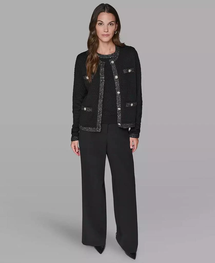Karl Lagerfeld Paris Women's Crewneck Textured Cardigan 5