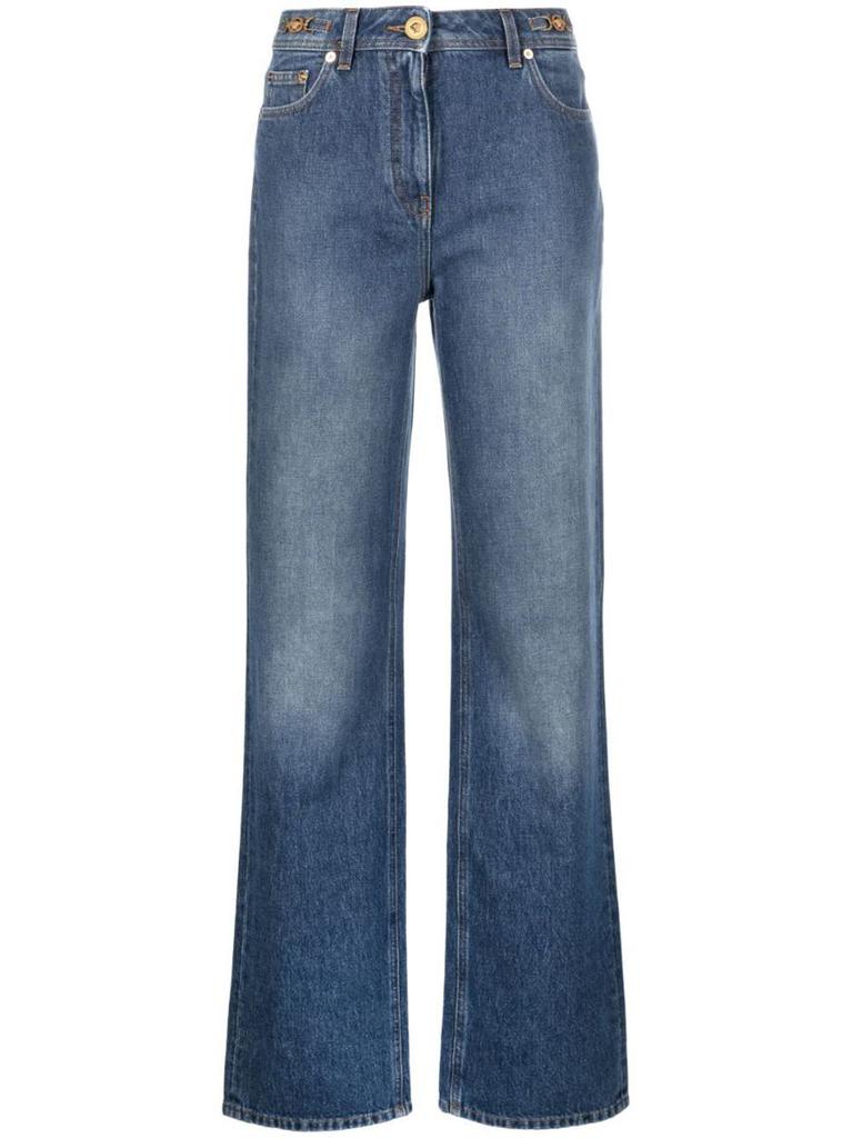 【関税＆送料込み】Versace Pant Denim Stone Wash Denim Clot Versace Mid-Rise Stone Wash Denim Wide-Leg Pants | Neiman Marcus