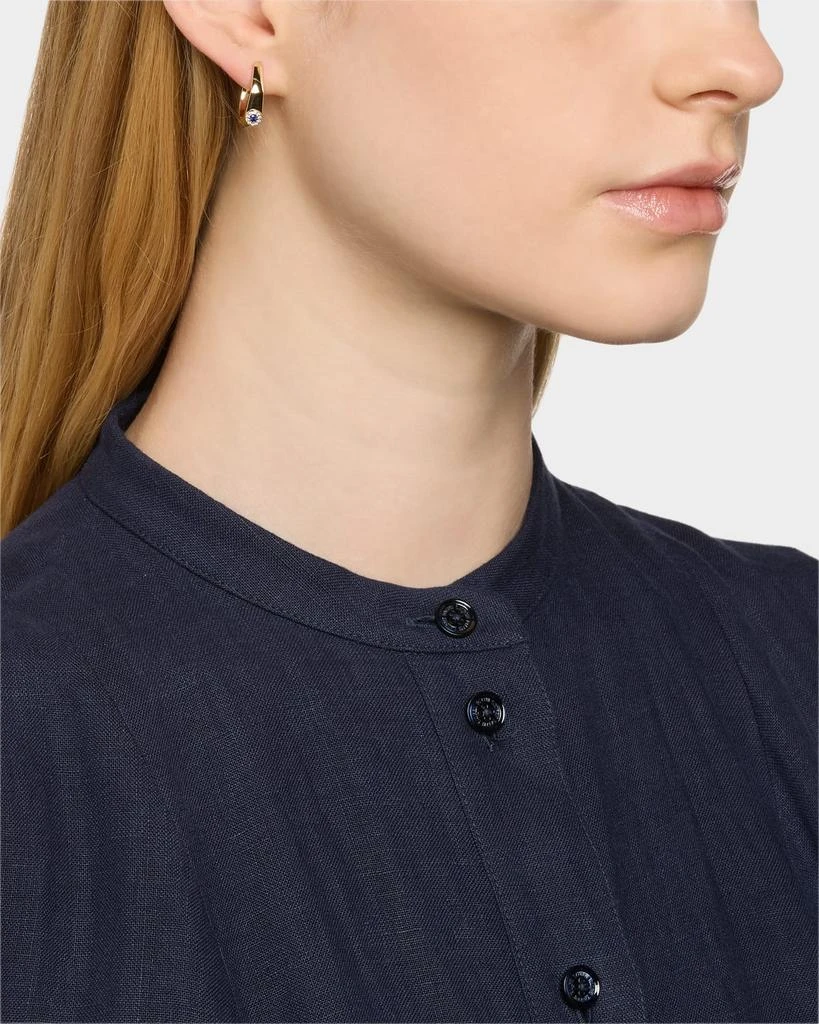 Kastel Jewelry 14K Yellow Gold Rectangle Small Diamond and Sapphire Huggie Earrings 2