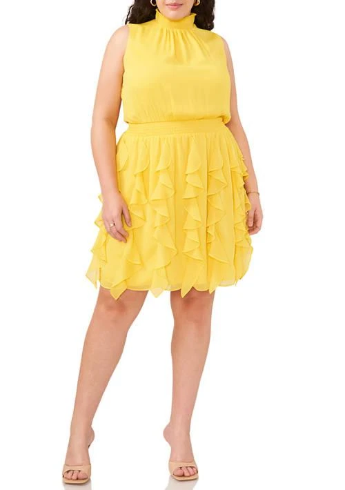 1. State Plus Size Sleeveless Mock Neck Smock Waist Mini Dress 3