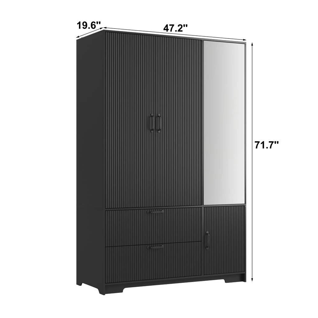 Streamdale Furniture Streamdale 4-Door Wardrobe with Mirror, LED, 2 Drawers, Black 5