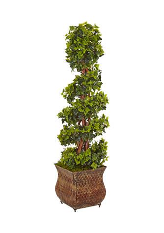 NEARLY NATURAL Natural English Ivy Spiral Tree In Metal Planter  Indoor Outdoor