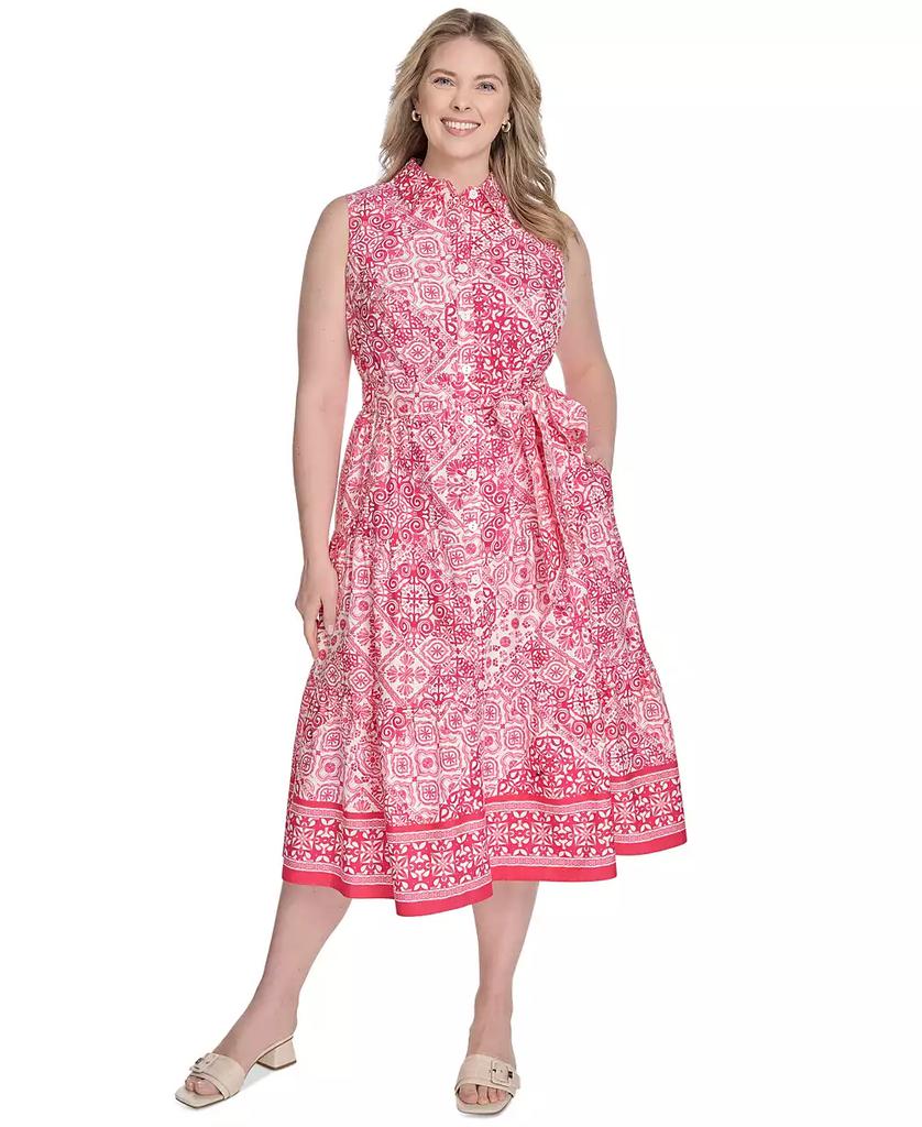 Jessica Howard Plus Size Printed Tie-Waist Sleeveless Midi Dress