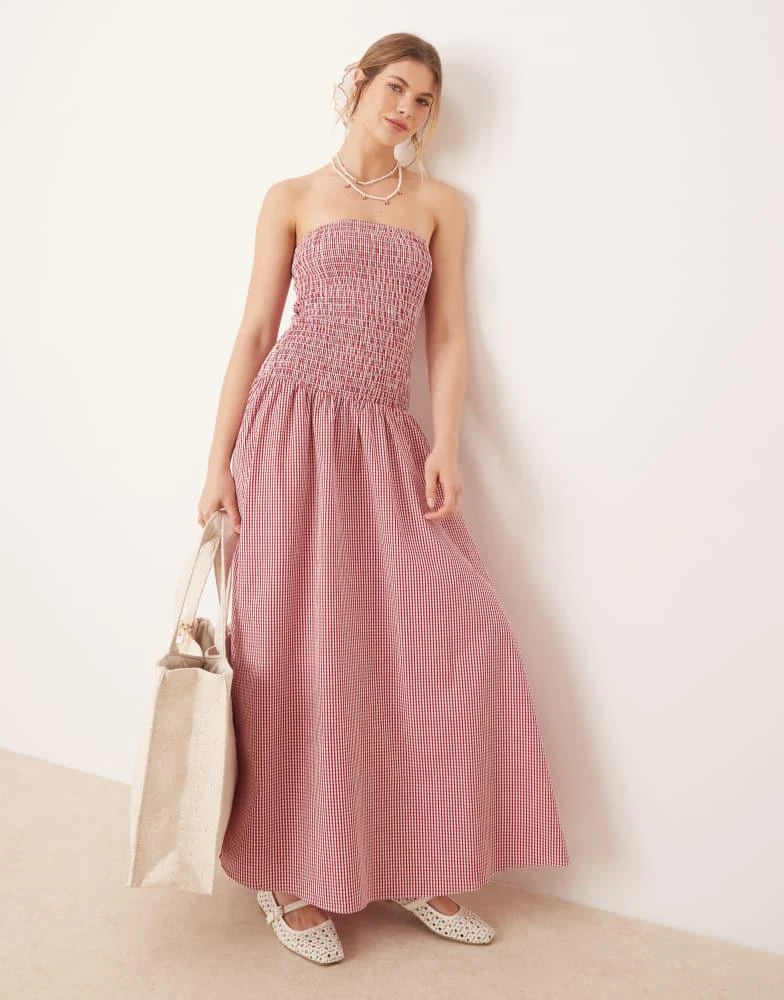 Glamorous Glamorous shirred drop waist maxi dress in red gingham 1