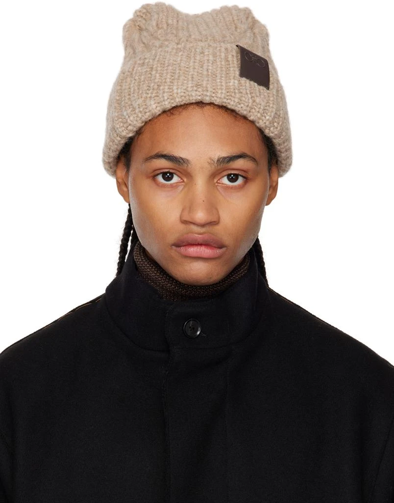 Salvatore Ferragamo Beige Ribbed Beanie 1