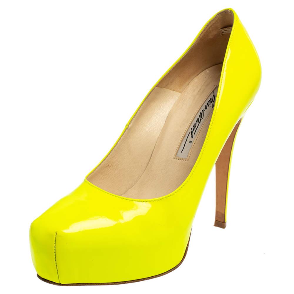 Brian Atwood Brian Atwood Neon Green  Patent Leather Platform Pumps Size 36.5