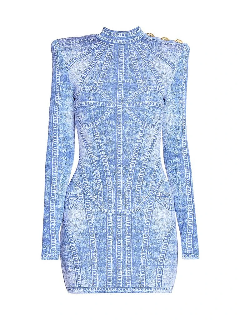 Balmain Denim Trompe L'oeil Long-Sleeve Body-Con Minidress 1