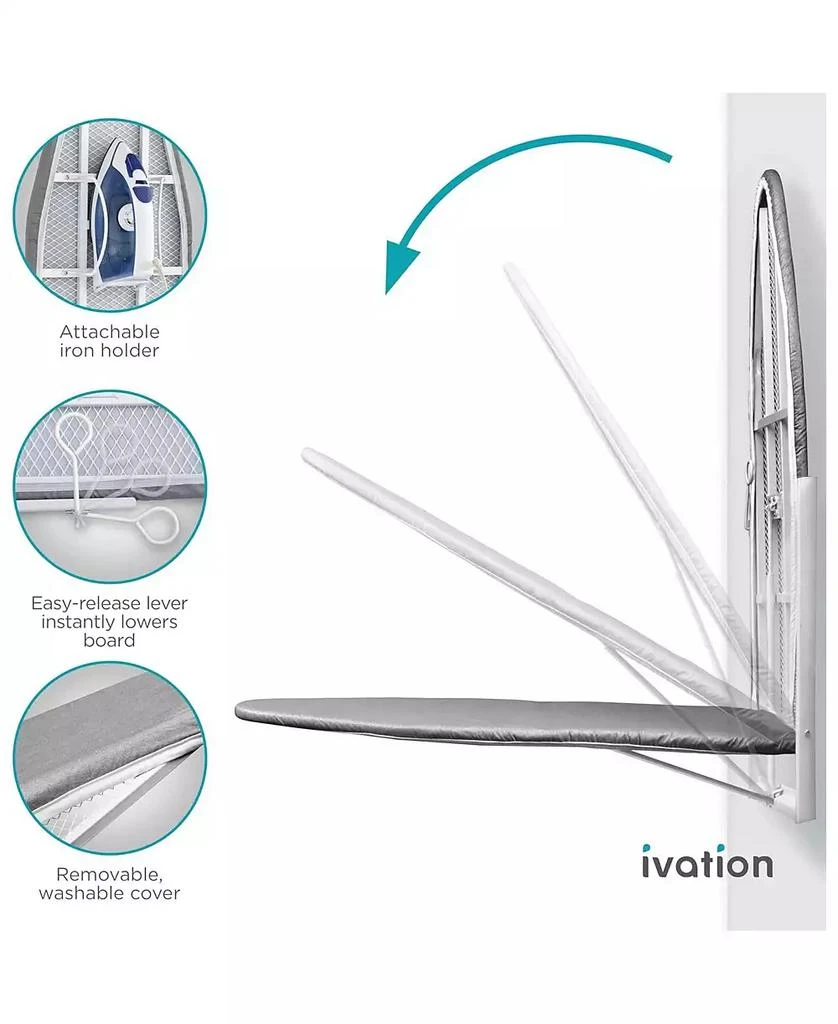 Ivation Wall-Mounted Ironing Board, Foldable Iron Board with Iron Holder, Space Saving Design 7