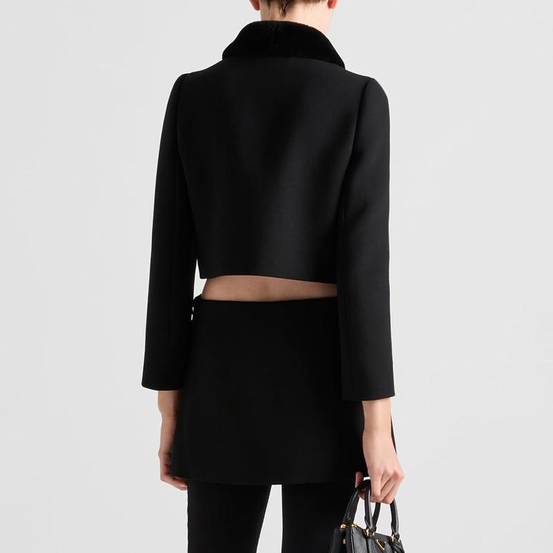 Prada Short black wool jacket with fur details