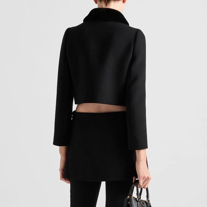 Prada Short black wool jacket with fur details 2