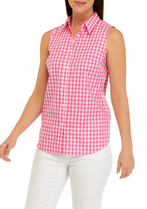 Chaps Womens Sleeveless Non Iron Plaid Shirt