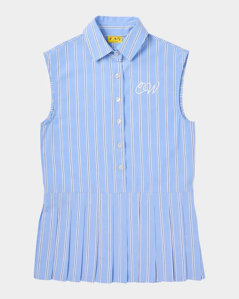 Off-White Girl's OW Embroidered Pleated Sleeveless Shirtdress, Size 14
