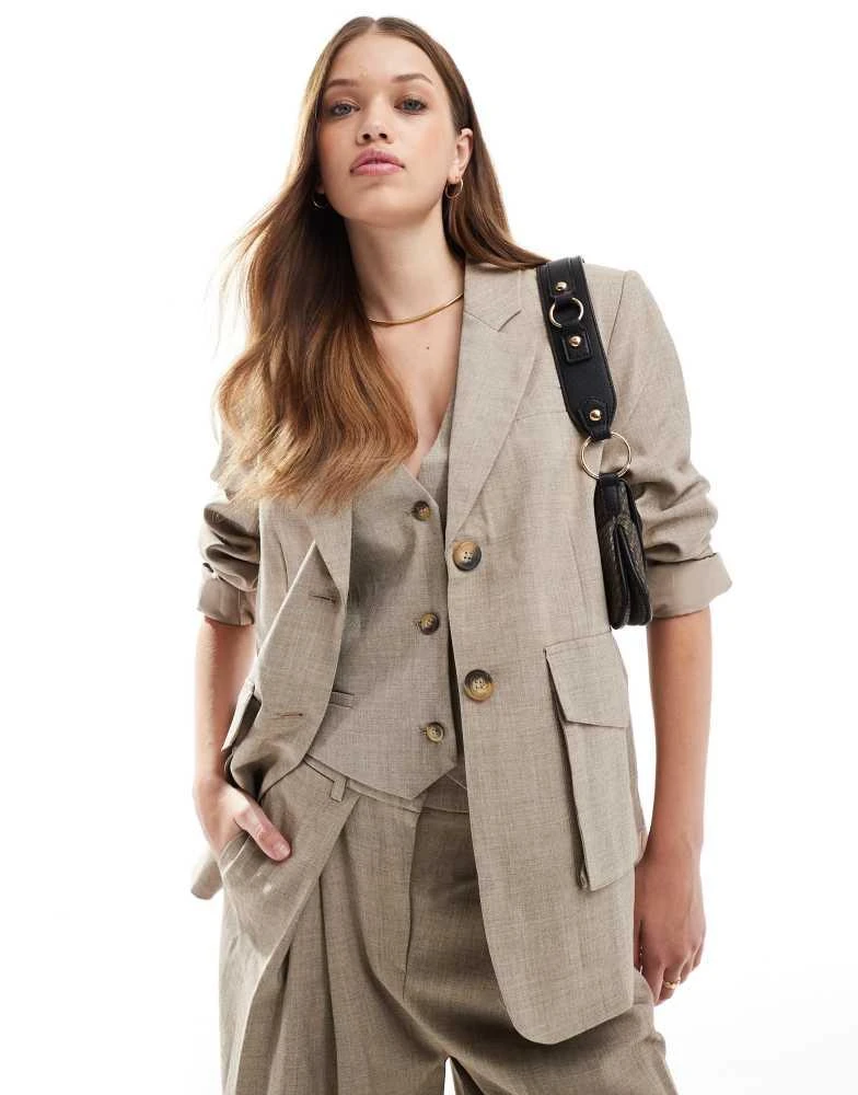 VERO MODA Vero Moda Aware textured blazer co-ord in taupe grey melange 1