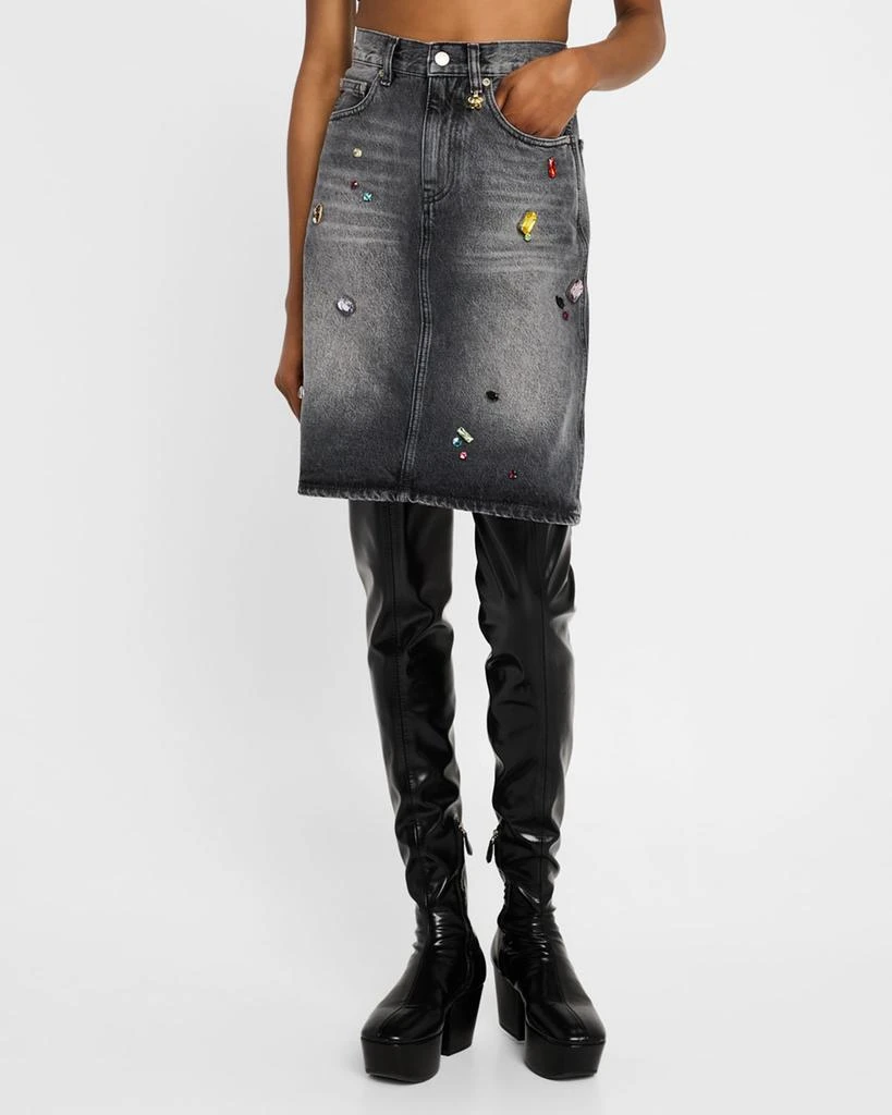 Marc Jacobs Charm Embellished Denim A-Line Skirt 4