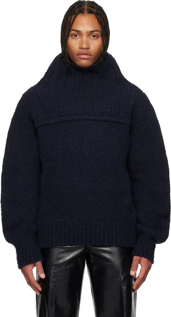 Dries Van Noten Navy Oversized Wool Turtleneck 1
