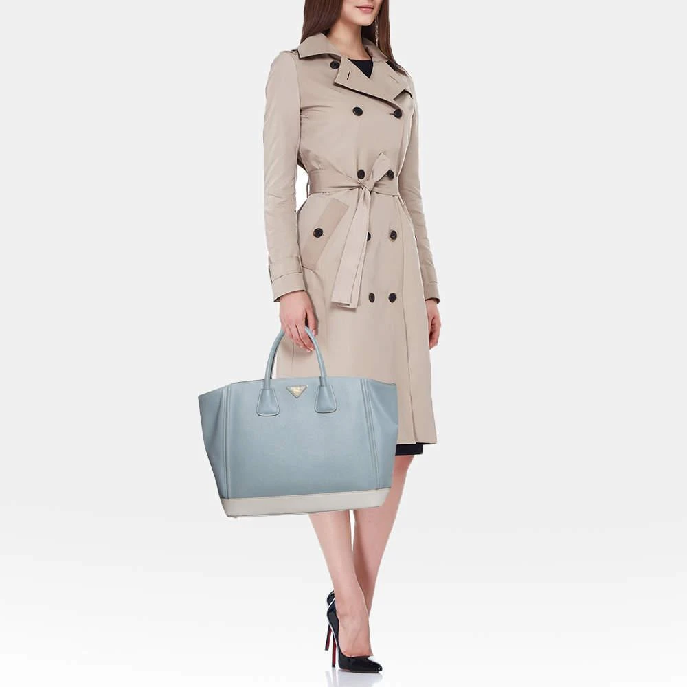 Prada Prada Light Blue/White Saffiano Lux Leather Large Shopper Tote 2