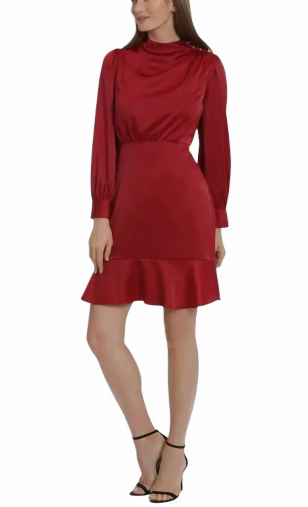 Maggy London Ruffled Above Knee Shift Dress In Merlot 3