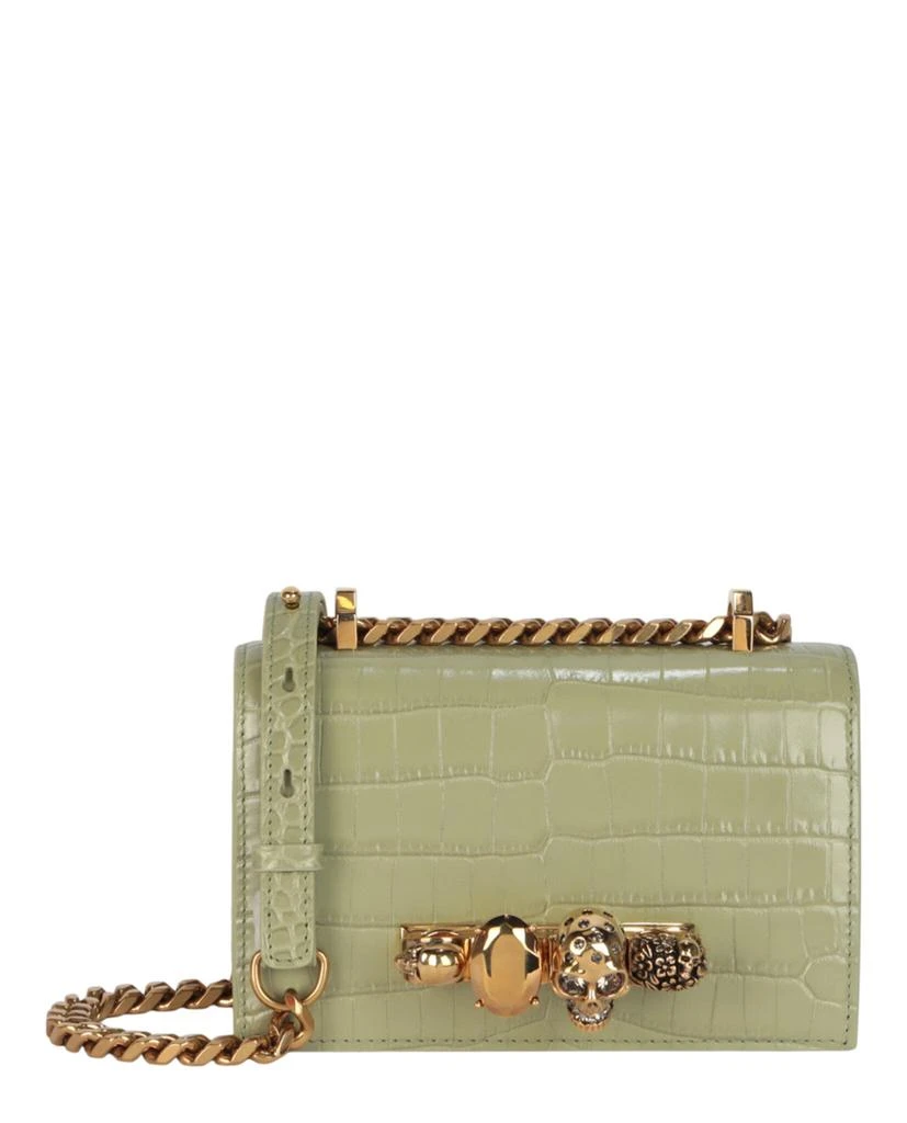 Alexander McQueen Mini Jewelled Embellished Croc-Embossed Shoulder Bag
