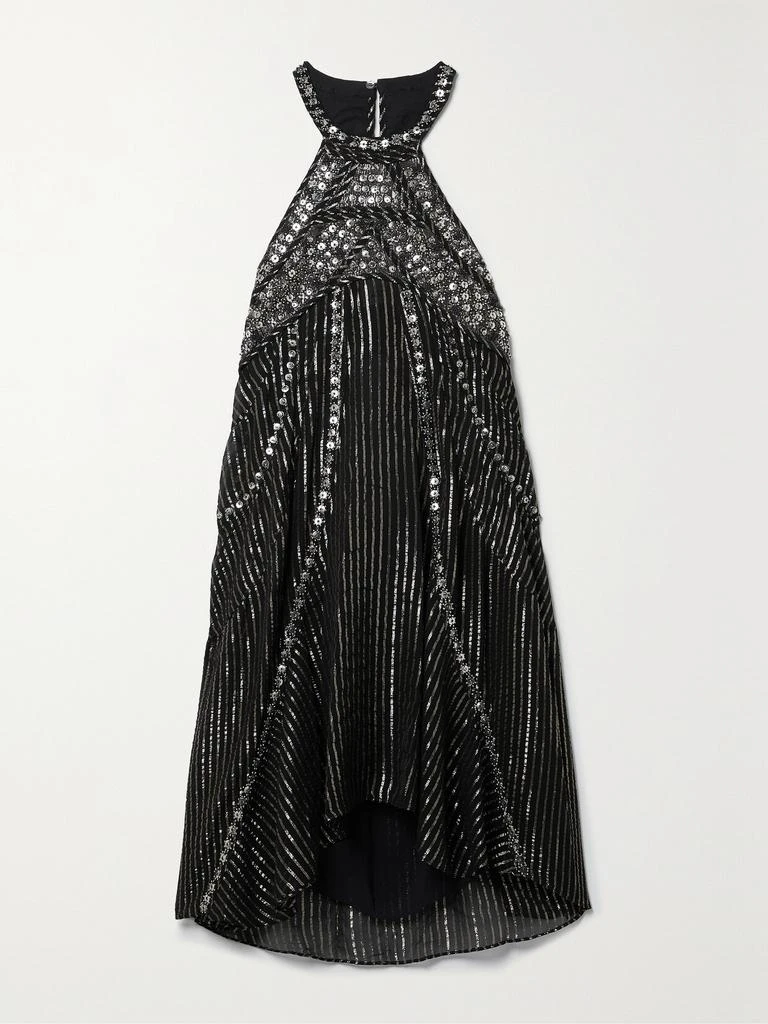 Isabel Marant Orfra 带缀饰条纹真丝卢勒克斯巴里纱迷你连衣裙 1