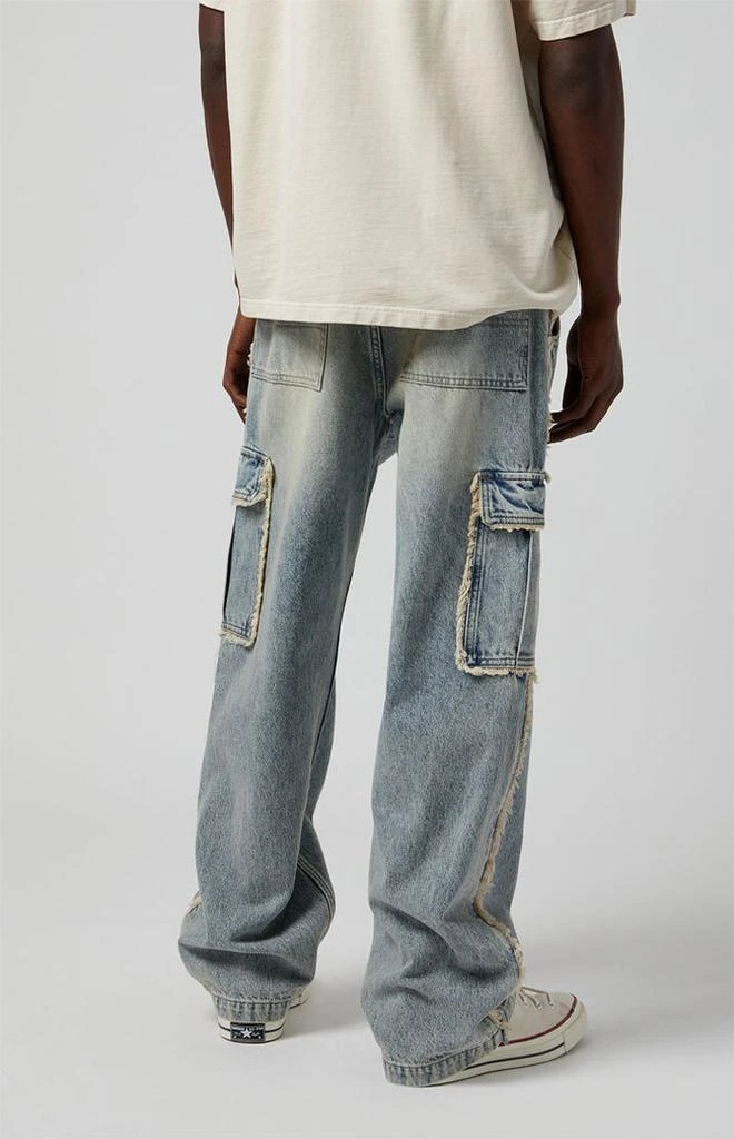 PacSun Dylan Frayed Cargo Baggy Jeans Light Indigo 4
