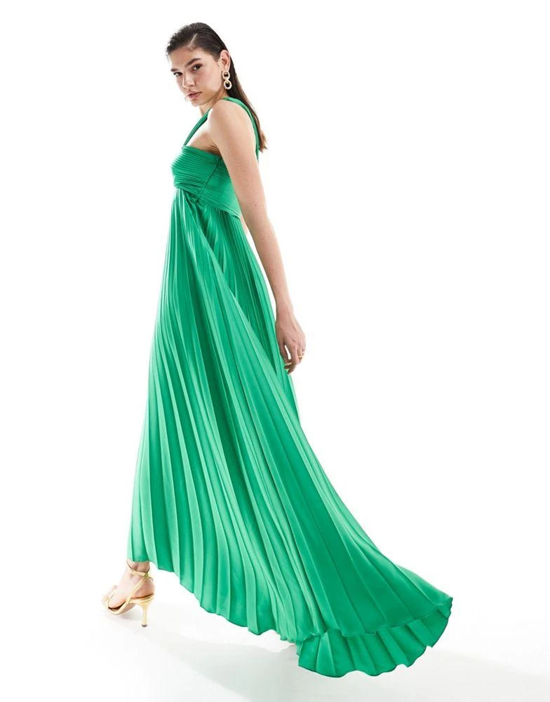 Mango Mango one shoulder pleated maxi dress in green 2