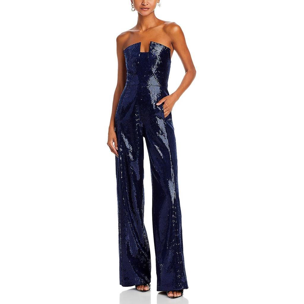 Black Halo Lena Womens Strapless Wide Leg Jumpsuit