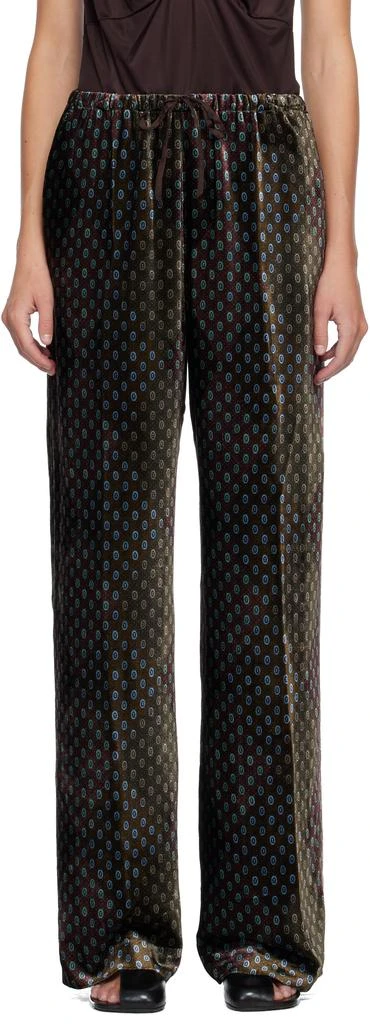 Dries Van Noten Khaki 
Burgundy Elasticated Trousers 1