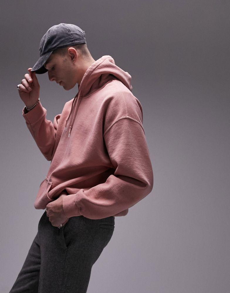 Topman Topman vintage wash hoodie in pink