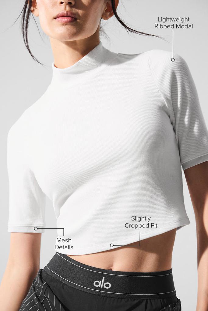 Alo Ribbed Mesh Secret Short Sleeve - Crystal Clear Blue