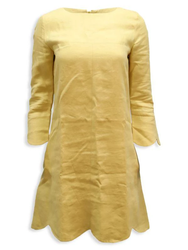 Chloé Chloe Scalloped Hem Shift Dress In Yellow Linen 1