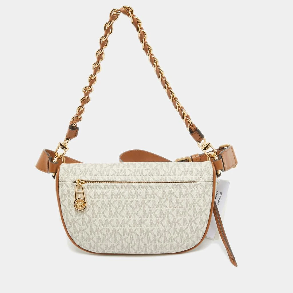 Michael Kors Michael Kors Brown/Off White Signature Coated Canvas and Leather Extra Small Slater Sling Bag 4