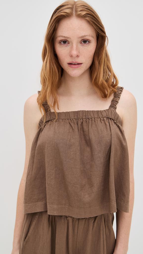 Stateside Linen Ruched Shoulder Tank