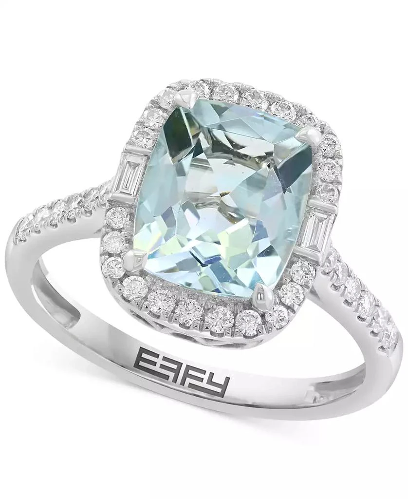 Effy EFFY® Aquamarine (2 ct. t.w.) 
Diamond (3/8 ct. t.w.) Halo Statement Ring in 14k White Gold