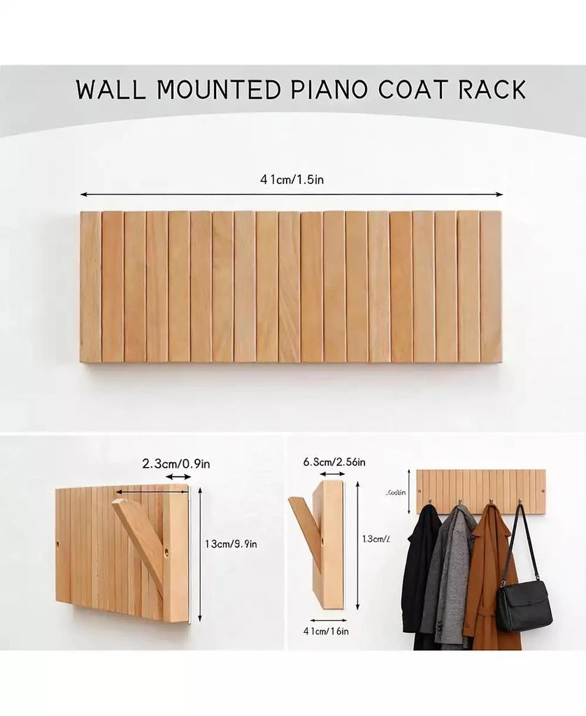 YIGII Solid Wood 9-Hook Retractable Coat Rack for Entryways 3