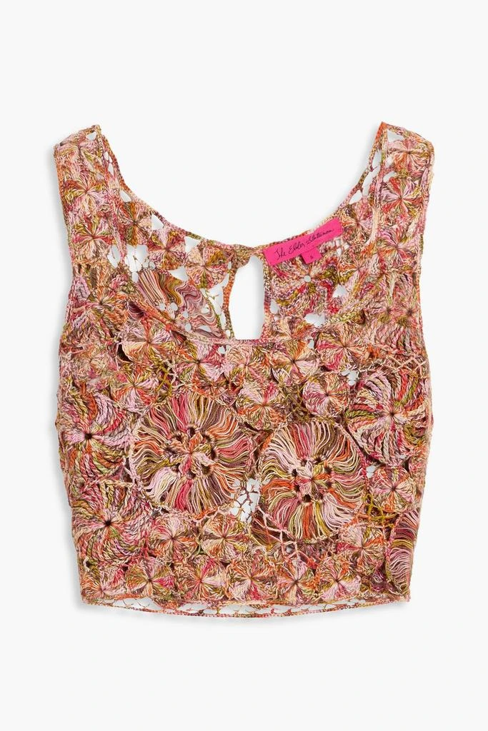 The Elder Statesman Cropped crocheted Pima cotton top