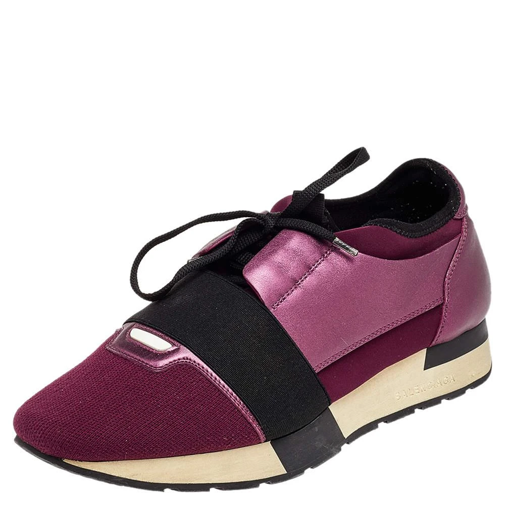 Balenciaga Balenciaga Burgundy/Purple Leather And Canvas Race Runner Sneakers Size 40 1