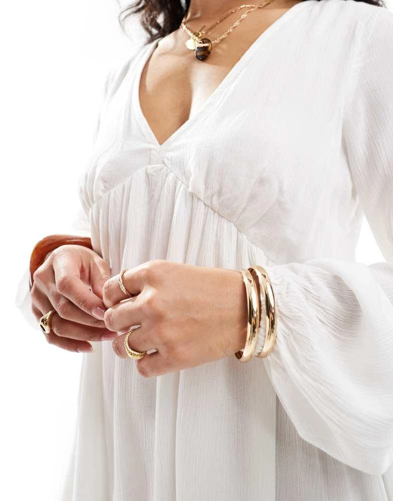 ONLY ONLY wide sleeve plisse mini dress in white 3