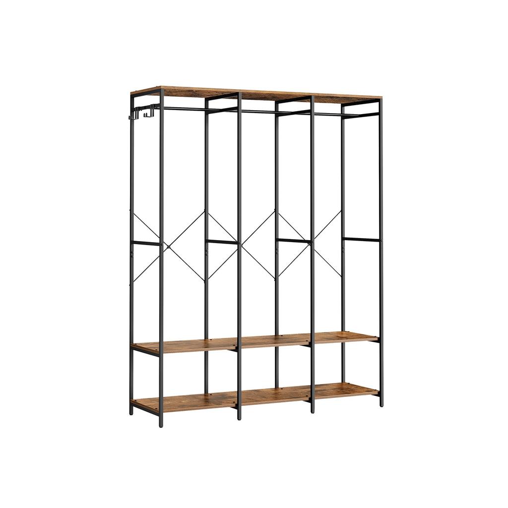 BreeBe 3-Column Clothes Rack with Hanging Rods Rustic Brown